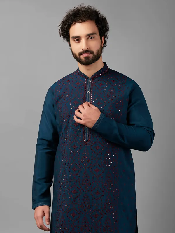 Stunning silk teal blue  Men Kurta pajama