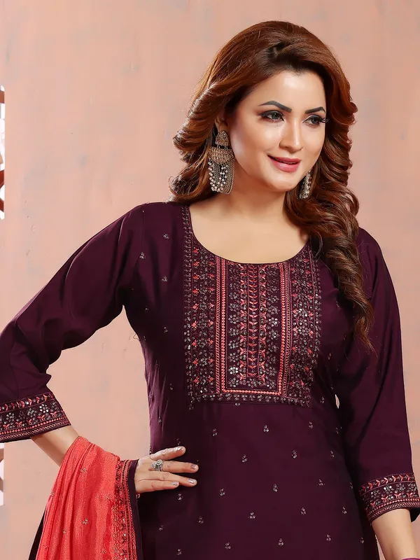 Stunning silk wine salwar suit