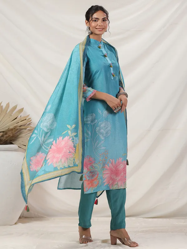 Stunning sky blue georgette kurti set