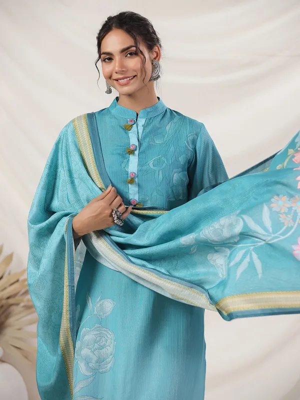 Stunning sky blue georgette kurti set