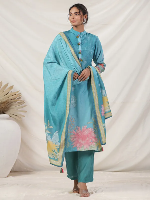 Stunning sky blue georgette kurti set