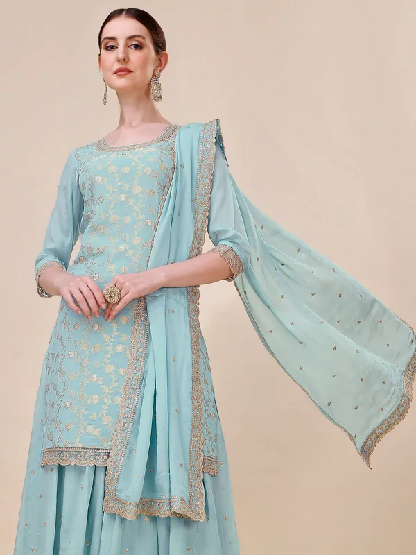 Stunning sky blue georgette palazzo set
