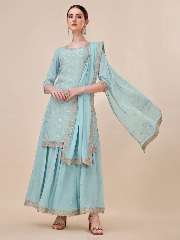 Stunning sky blue georgette palazzo set