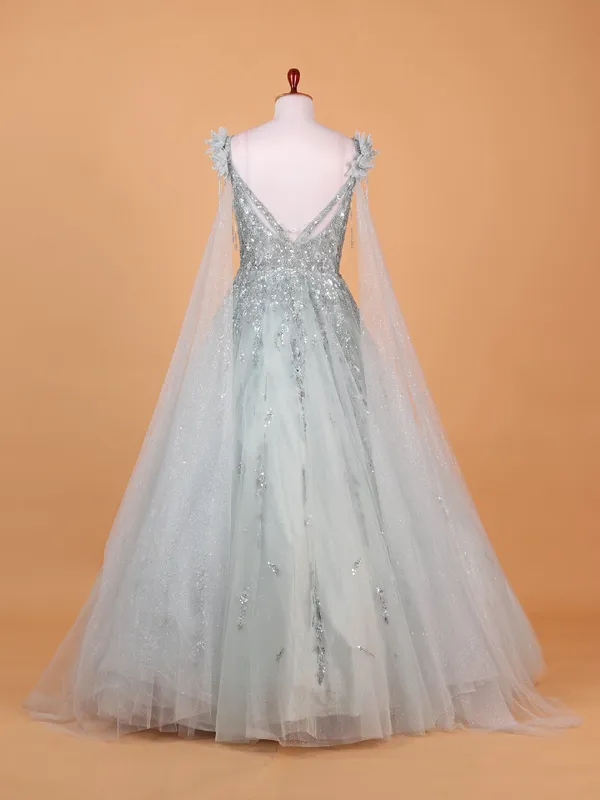 Stunning sky blue gown in soft net fabric