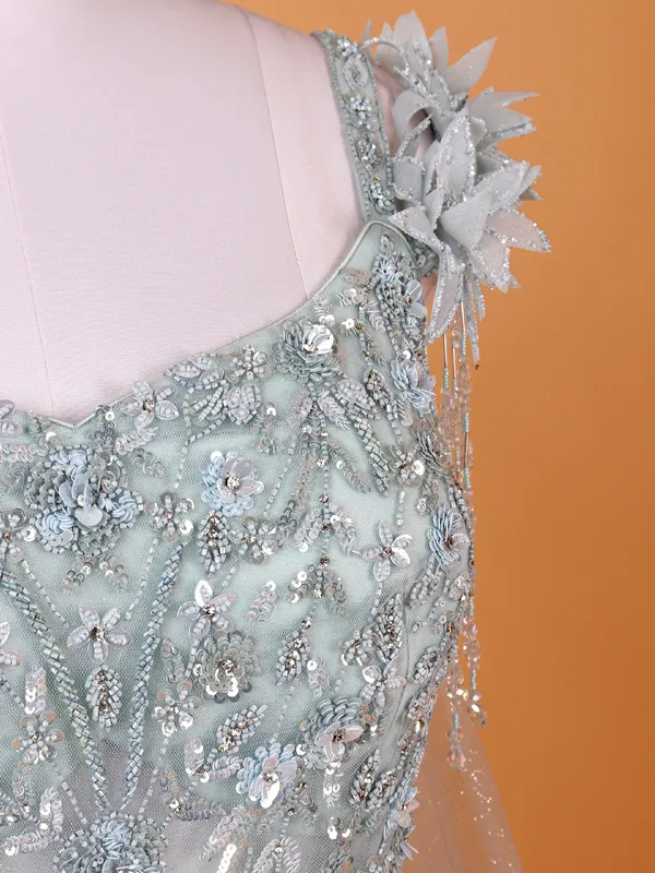 Stunning sky blue gown in soft net fabric