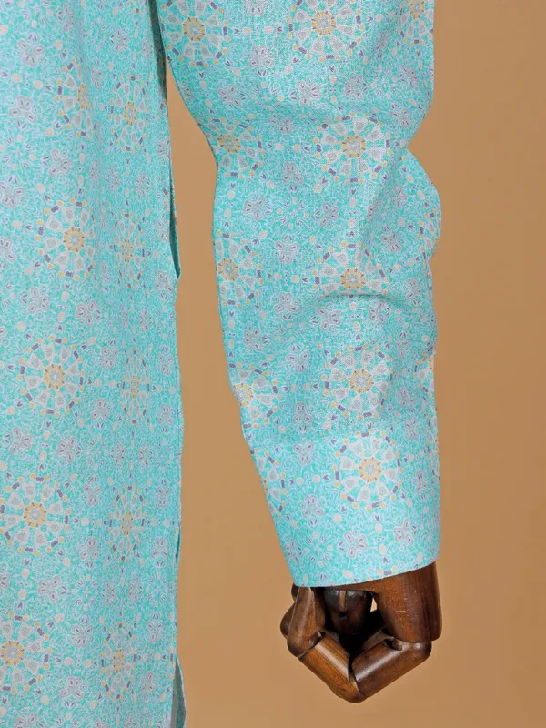 Stunning sky blue printed kurta suit