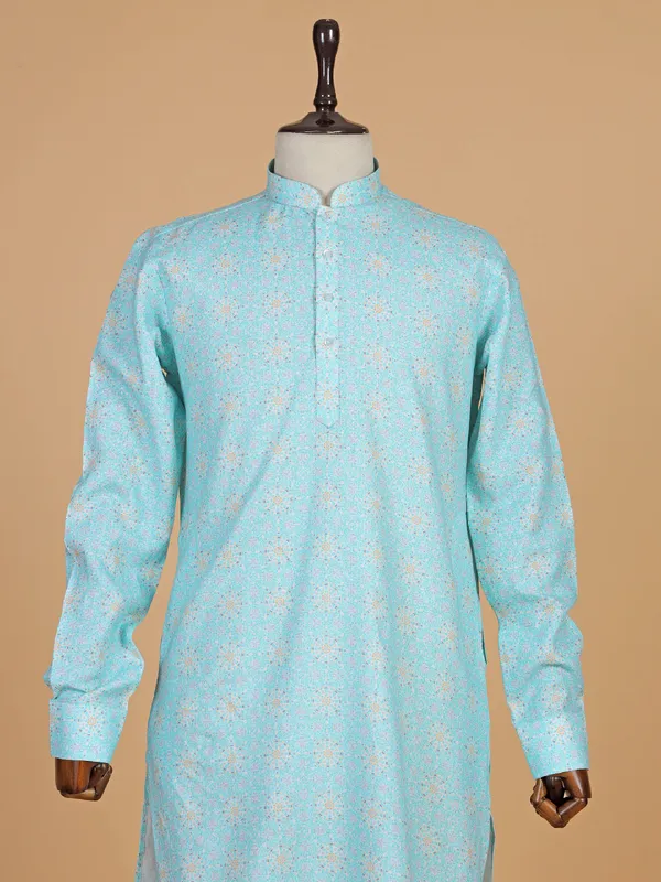 Stunning sky blue printed kurta suit