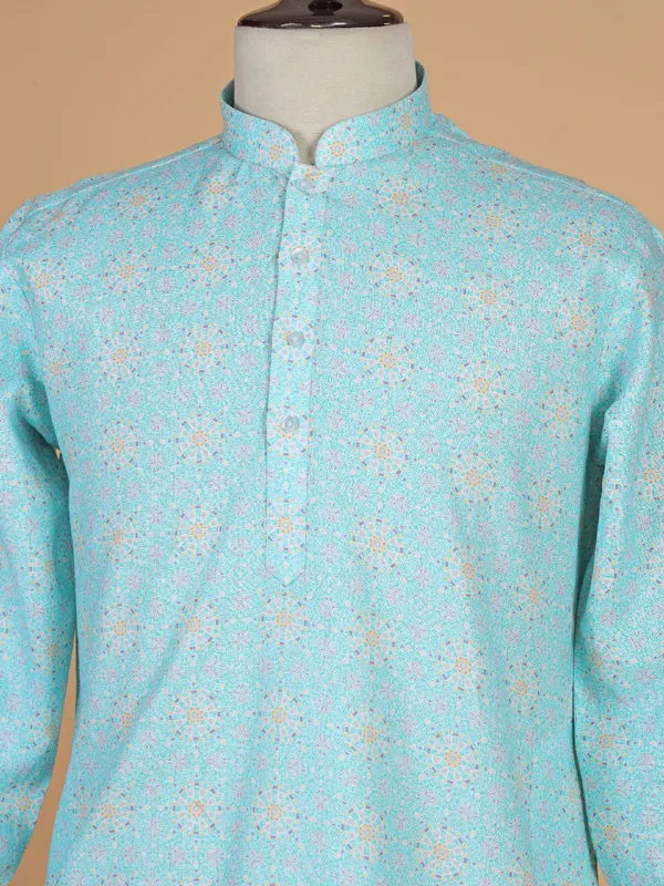 Stunning sky blue printed kurta suit