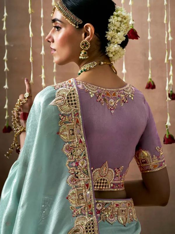Stunning sky blue saree in dola silk