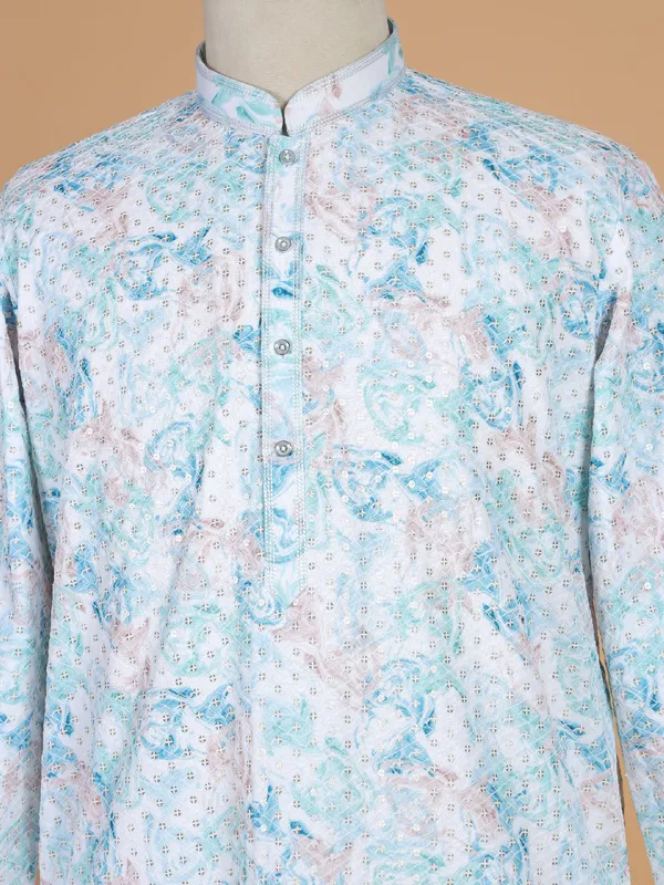 Stunning sky blue silk designer kurta suit