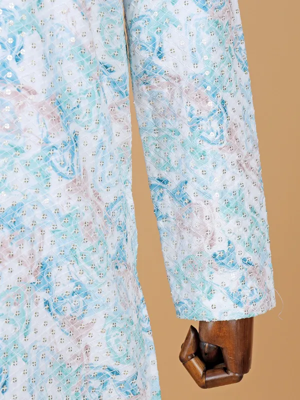Stunning sky blue silk designer kurta suit