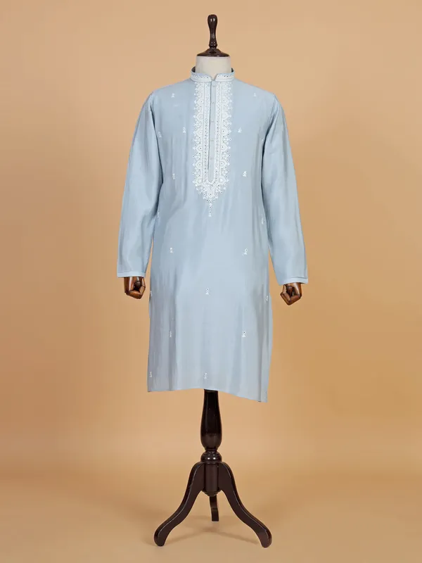 Stunning sky blue silk kurta suit for festive