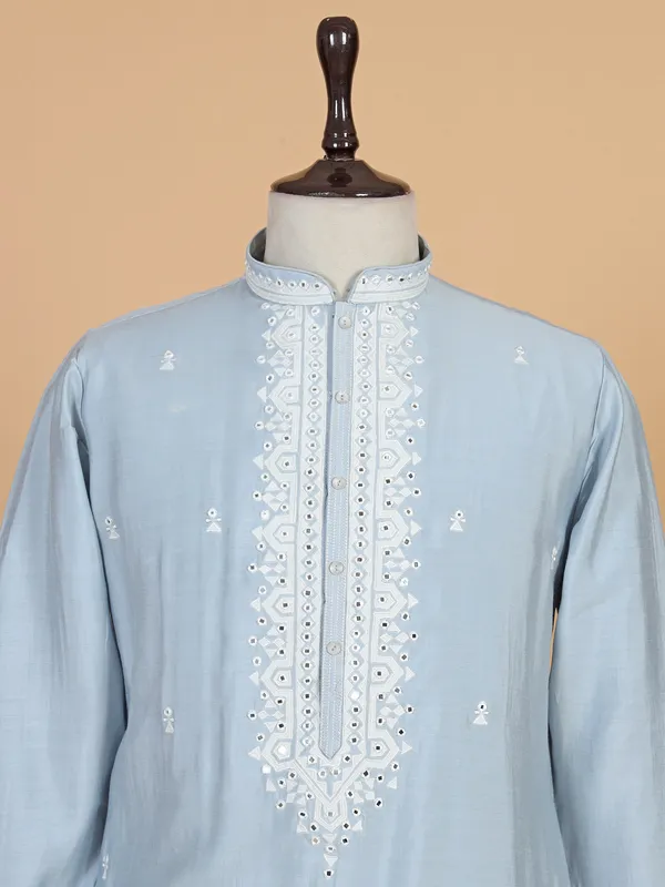 Stunning sky blue silk kurta suit for festive