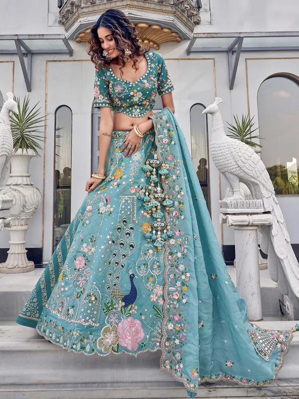 Stunning stone blue unstitched lehenga choli