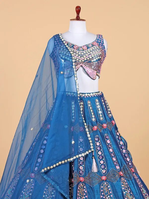 Stunning teal blue lehenga choli in raw silk