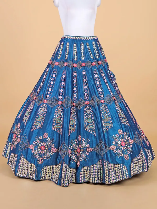 Stunning teal blue lehenga choli in raw silk