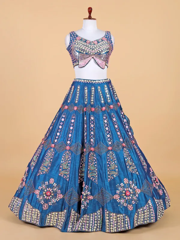 Stunning teal blue lehenga choli in raw silk