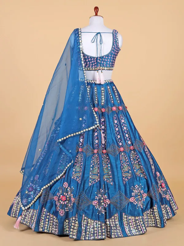 Stunning teal blue lehenga choli in raw silk