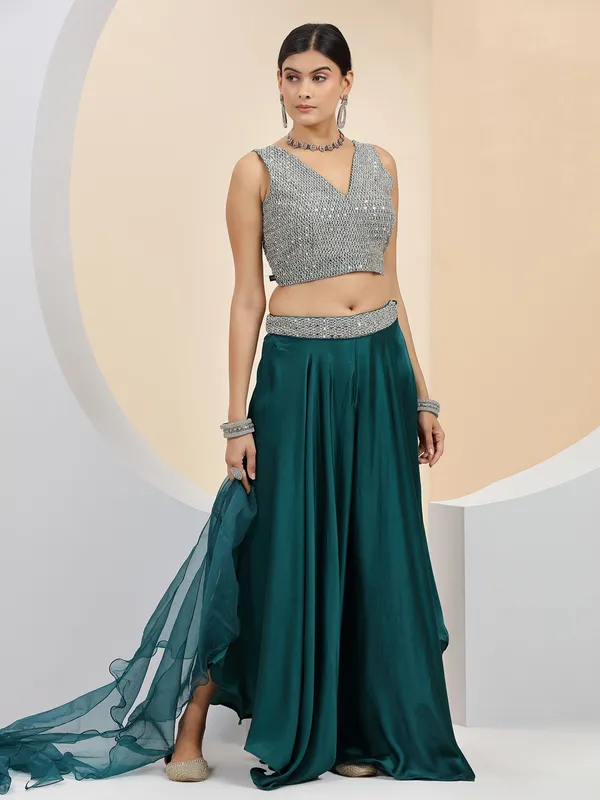 Stunning teal blue silk palazzo suit