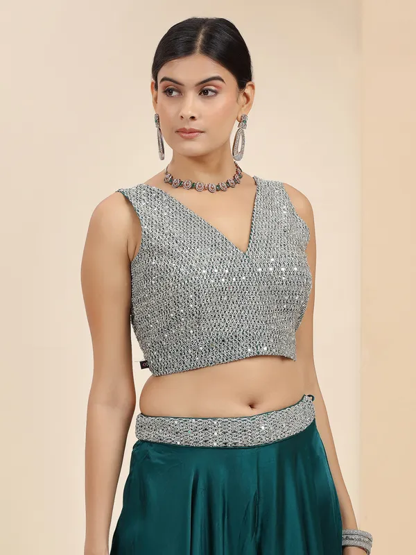 Stunning teal blue silk palazzo suit