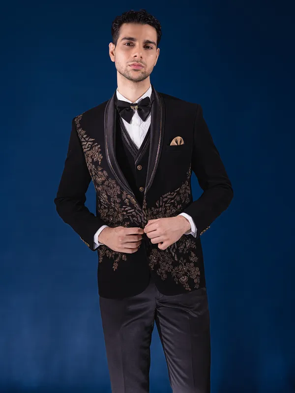 Stunning terry rayon black coatsuit for men