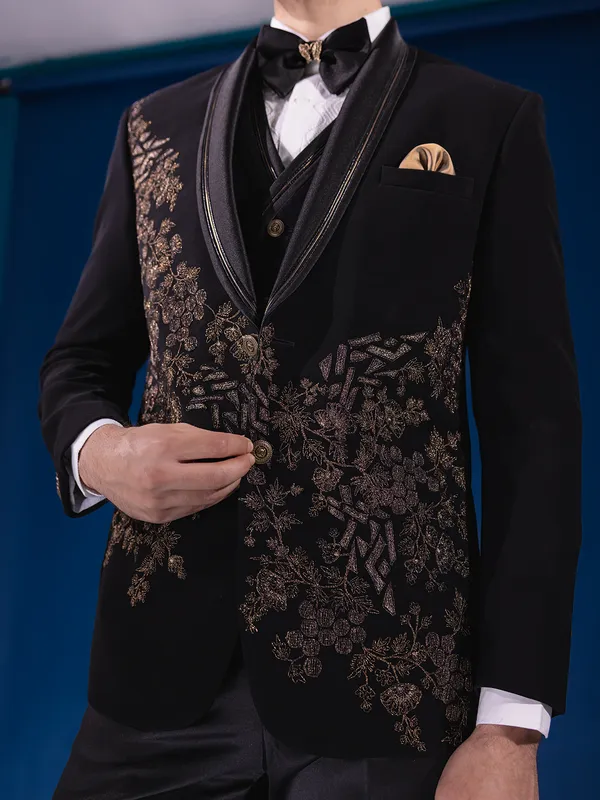 Stunning terry rayon black coatsuit for men