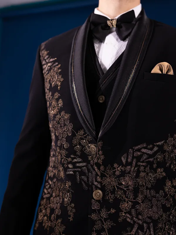 Stunning terry rayon black coatsuit for men