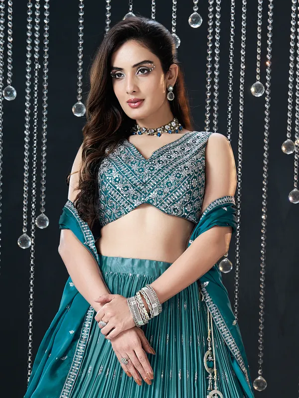 Stunning turquoise blue georgette lehenga choli