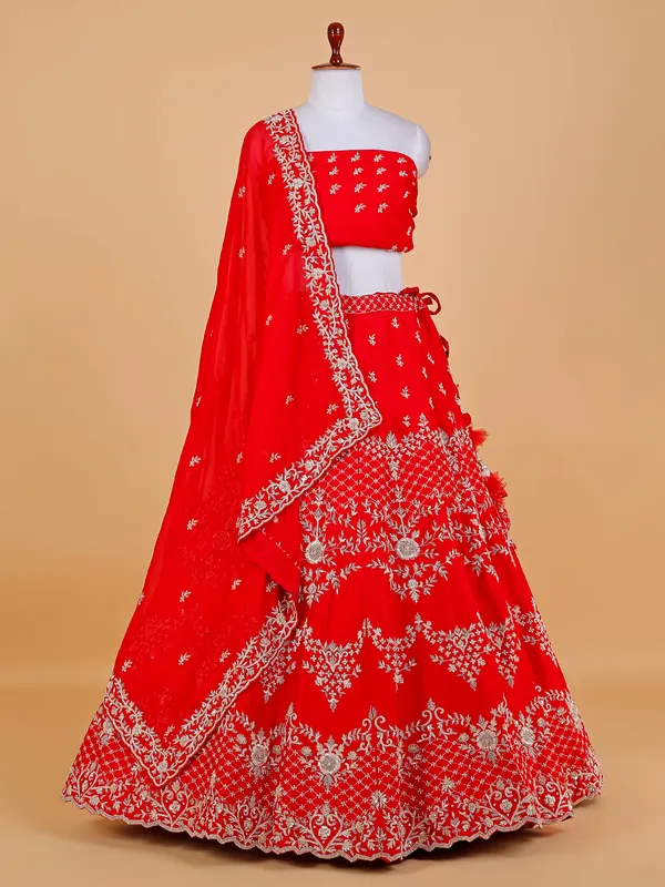 Stunning unstitched red lehenga choli