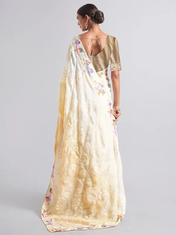 Stunning white and beige chiffon saree