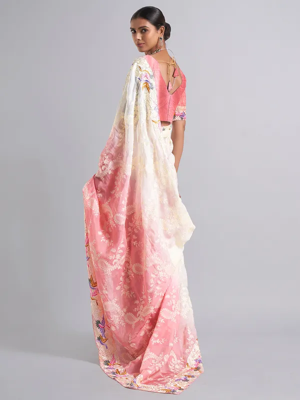 Stunning white and pink saree