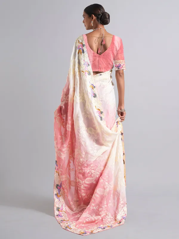 Stunning white and pink saree