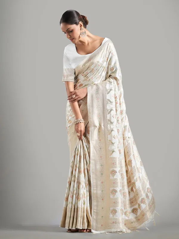 Stunning white banarasi silk saree