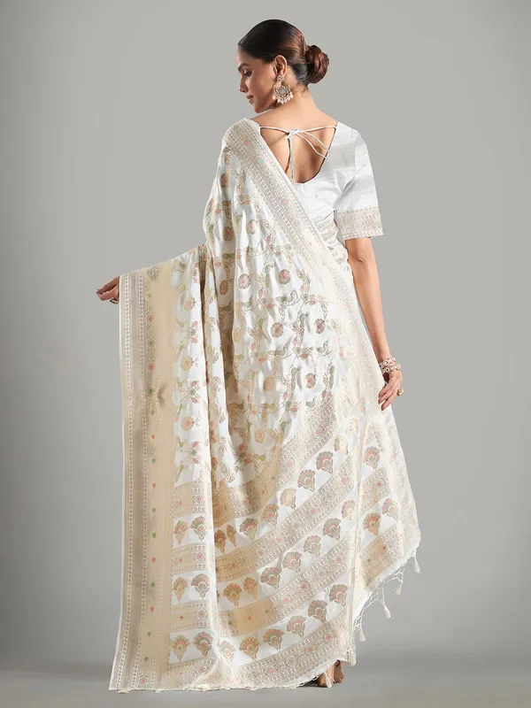 Stunning white banarasi silk saree