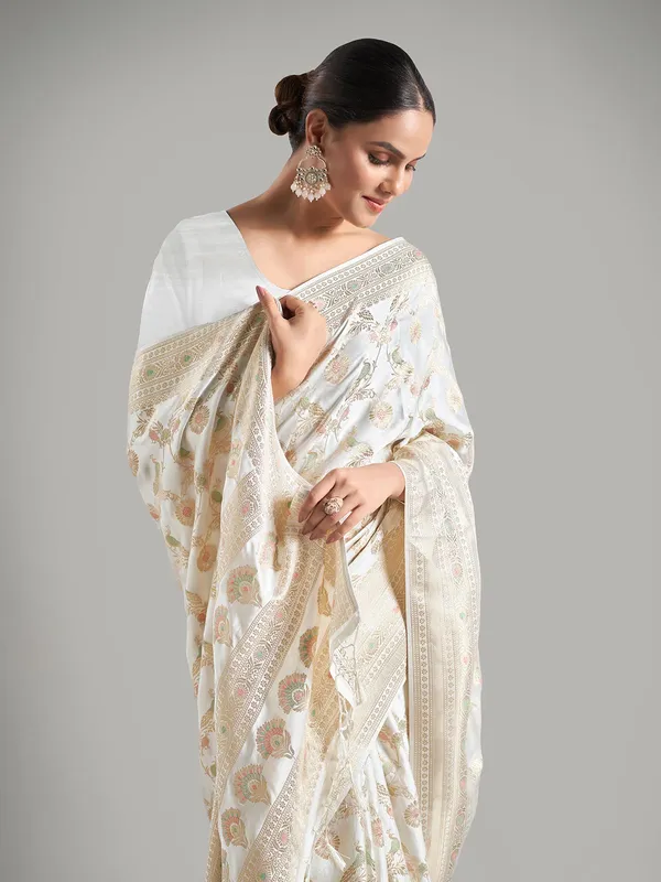 Stunning white banarasi silk saree