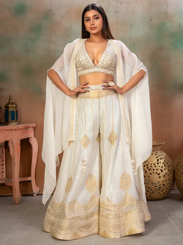 Stunning white cotton silk palazzo suit