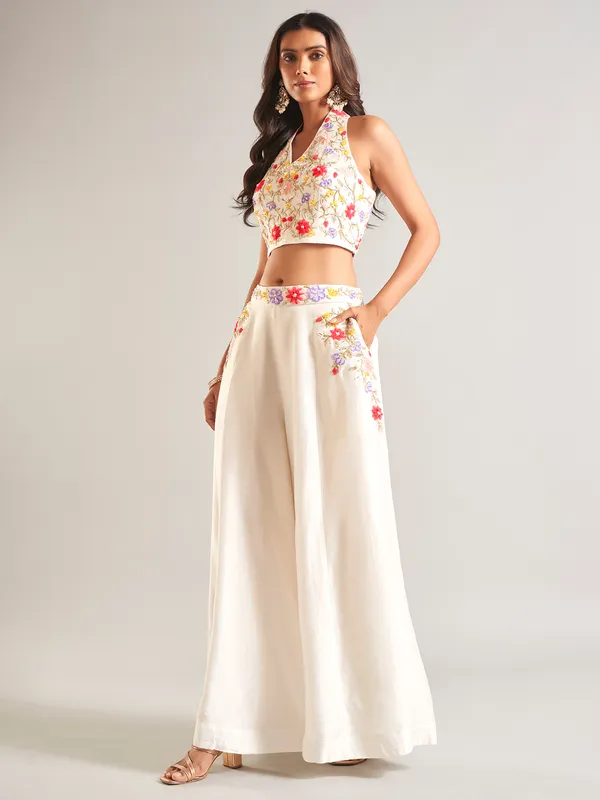 Stunning white georgette palazzo salwar suit