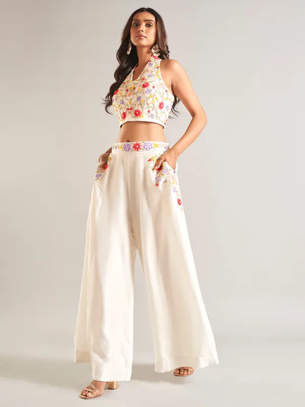 Stunning white georgette palazzo salwar suit
