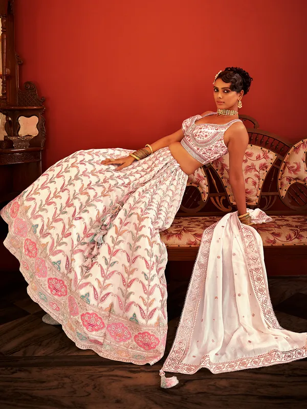 Stunning white lehenga choli with dupatta