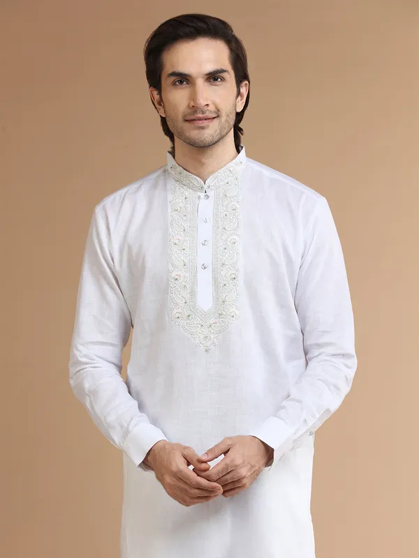 Stunning white linen  Men Kurta pajama