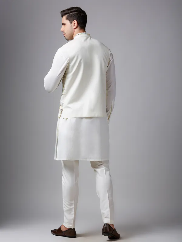 Stunning white mirror work waistcoat set