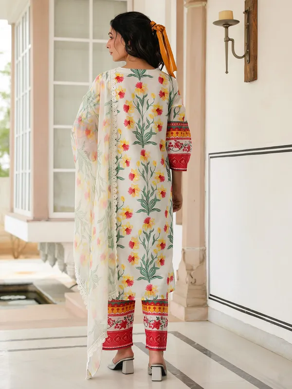 Stunning white printed cotton kurti set