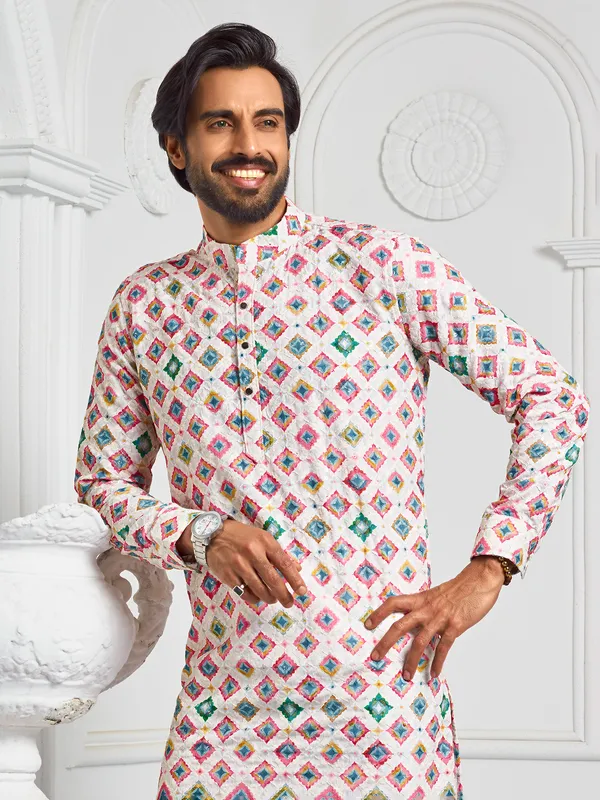 Stunning white printed kurta