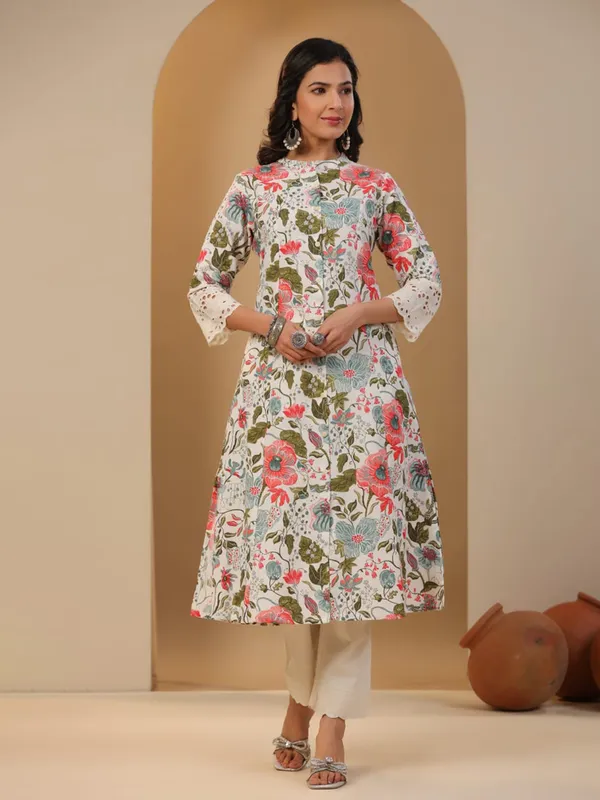 Stunning white printed kurti in cotton