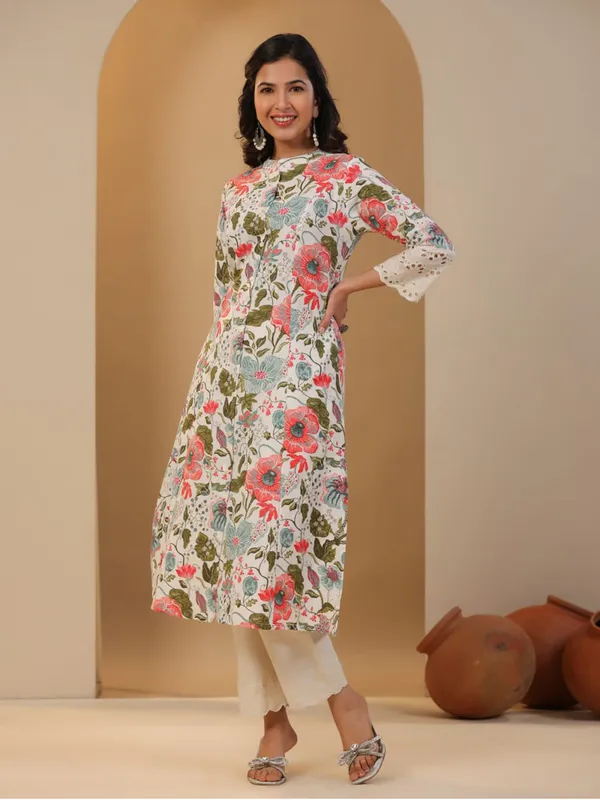 Stunning white printed kurti in cotton