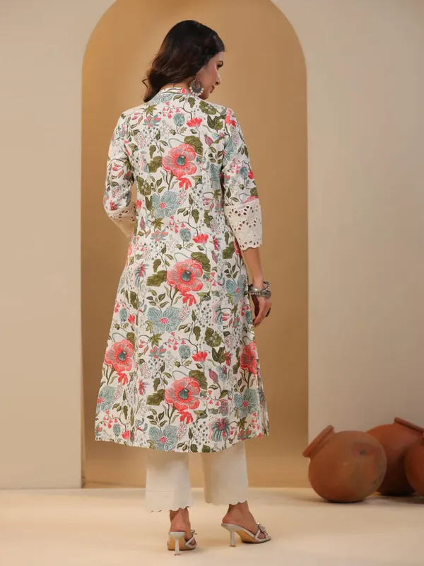 Stunning white printed kurti in cotton