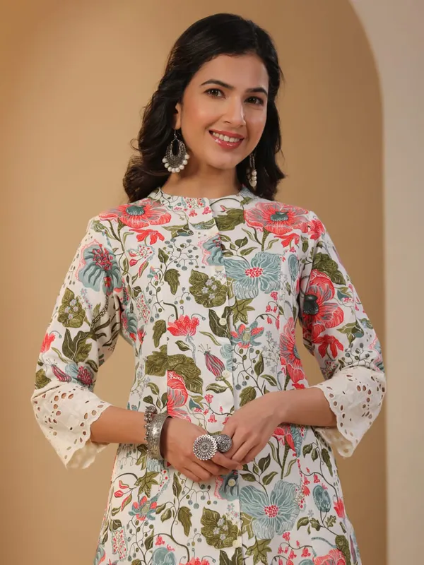 Stunning white printed kurti in cotton