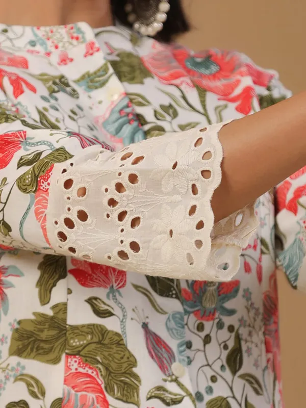 Stunning white printed kurti in cotton
