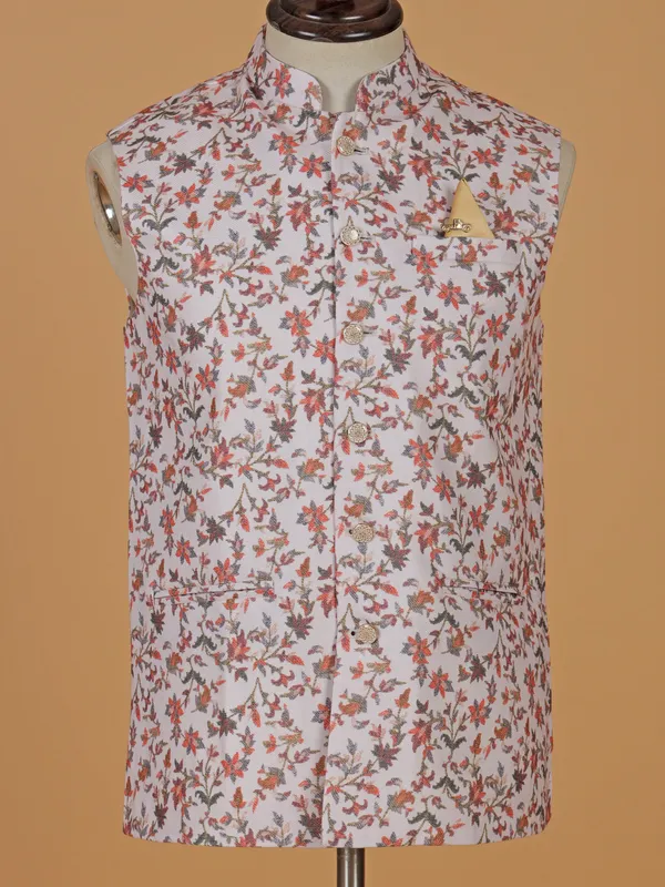 Stunning white printed terry rayon waistcoat