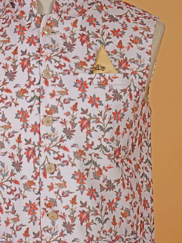 Stunning white printed terry rayon waistcoat